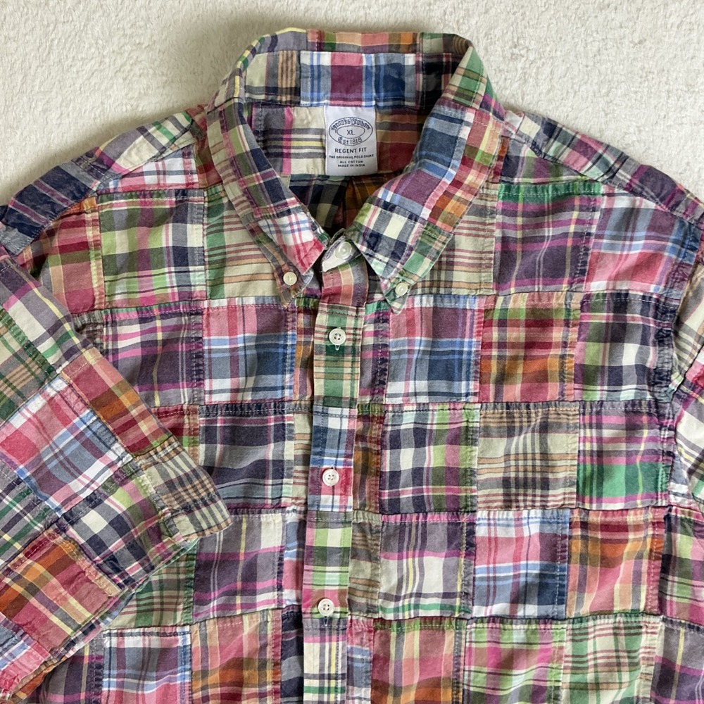 Brooks Brothers Patchwork Madras Shirt Mens XL Multi Color Regent Fit SS